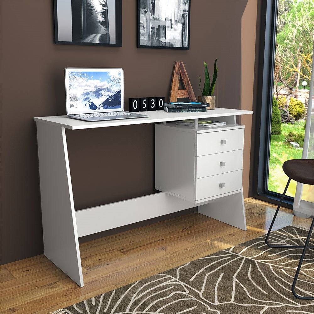 Mesa Escrivaninha com 03 Gavetas Maceió Branco